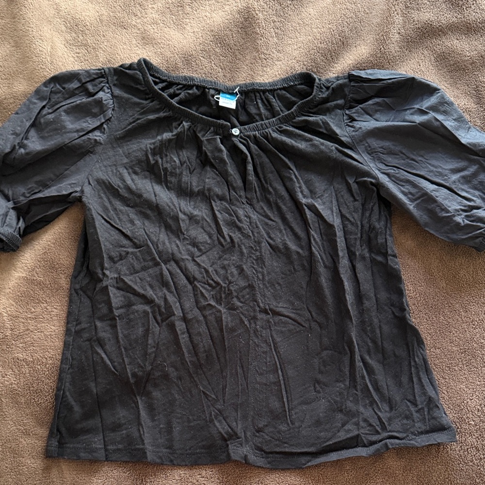 Old Navy Black Short-Sleeve Peasant Top with Button